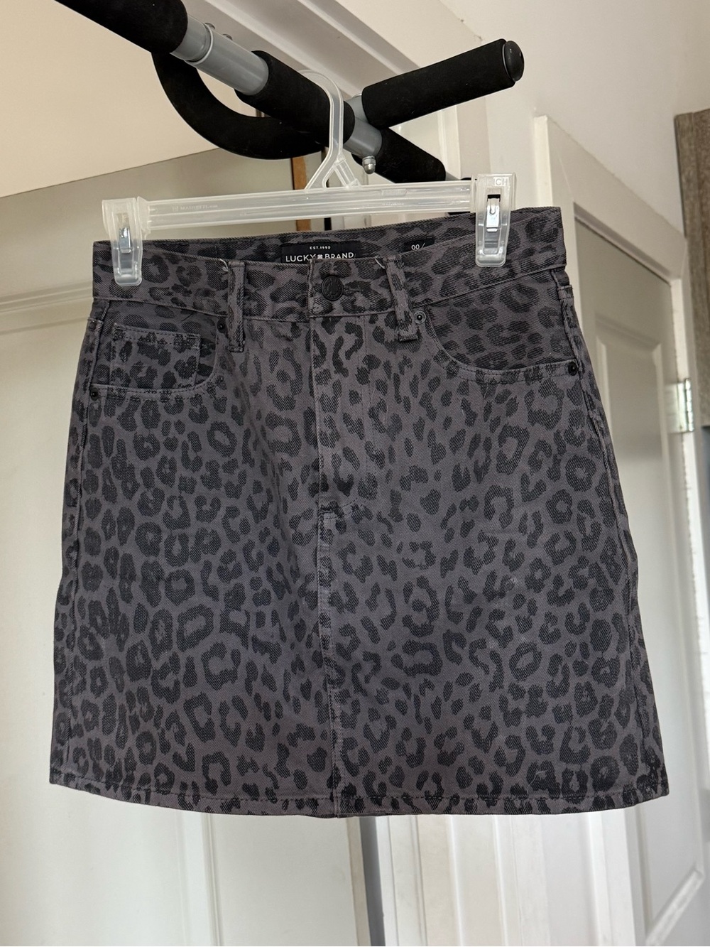 Lucky Brand Black Leopard Print Denim Mini Skirt